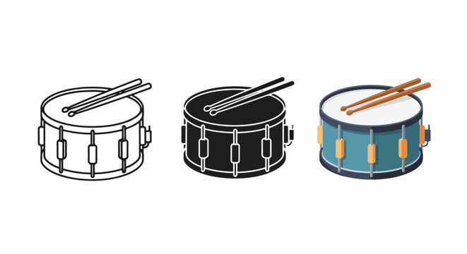 Snare drum musical instrument icon set: Clipart, sticker - icon set, logo template - SVG and PNG icons - flat icon set