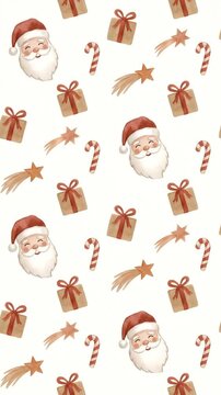 Christmas seamless pattern with Santa Claus faces and holiday gifts