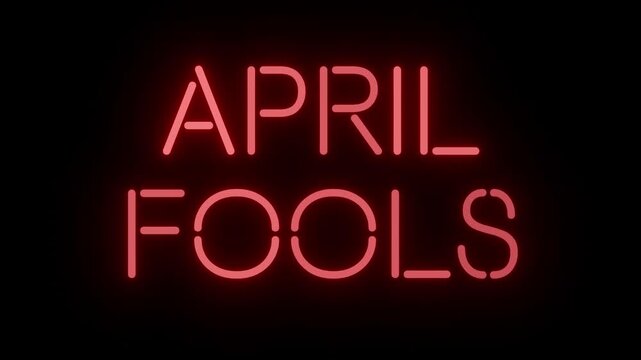 Urgent Red Neon Sign 'APRIL FOOLS' with Continuous Loop on Clear Background, Ideal for April Fools Day Pranks and Social Videos