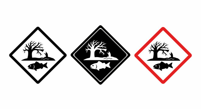 Dead tree and fish hazard vector set: Clipart, sticker - icon set, logo template - SVG and PNG icons - flat icon set
