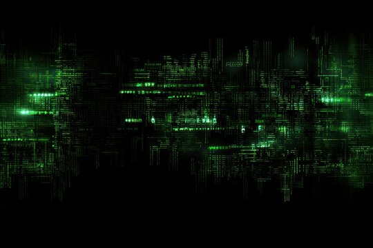 Green computer code backgrounds light black.