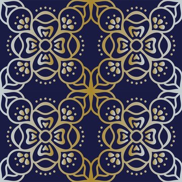 Ornamental Floral Gold and Dark Blue Pattern Background