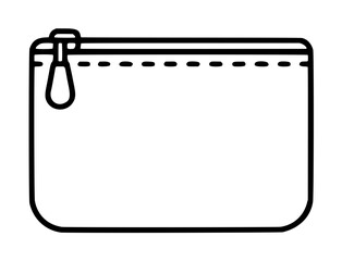 Sleek minimalist black and white vector icon of a zipper pouch or cosmetic bag, featuring a clean outline and stitching detail, perfect for fashion, travel, or organization themed graphic designs. © MdJAKIR
