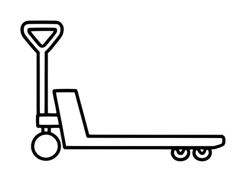 Hand traced outline vector icon illustration of a manual pallet jack lifting tool, featuring bold black line art on white background with simple geometric forms
