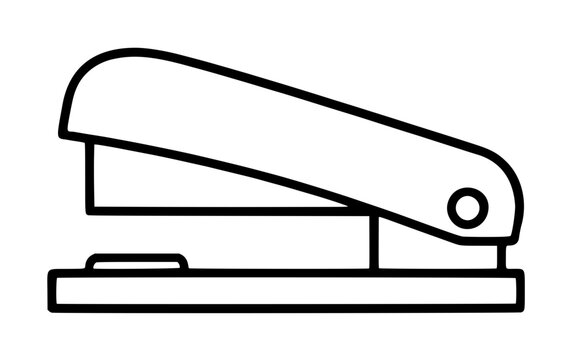 Hand traced black outline vector icon of a classic desk stapler shown in side view, minimalist line art illustration with simple geometric shapes for office supplies