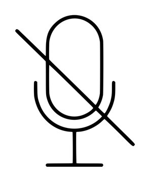 Hand-traced vector illustration of a hidden or muted microphone icon, minimalist line art design depicting a crossed-out condenser mic for privacy and audio control concepts