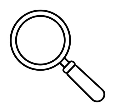 Hand-traced magnifying glass vector icon illustration featuring a clean circular lens and elongated handle in minimalist black outline style, perfect for search and discovery graphic design projects