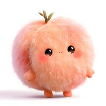 Cute kawaii baby peach clip art, round fluffy peach character with adorable innocent expression, big sparkling eyes, rosy cheeks.