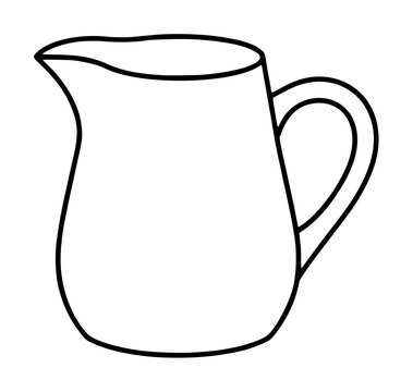 Minimalist vector icon illustration of a classic milk pitcher or ceramic creamer jug with a smooth handle and elegant spout, perfect for kitchen, cafe, breakfast, or dairy-themed graphic design.