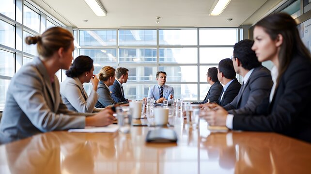 Business meeting with diverse professionals collaborating around a conference table