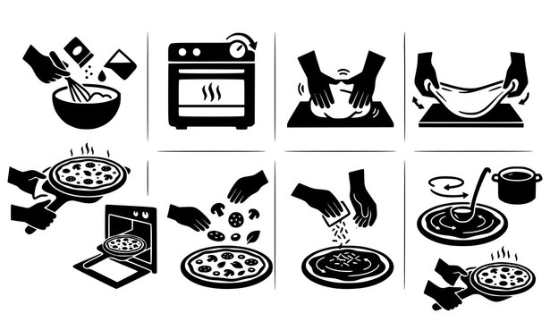 Pizza Preparation and Cooking Process Flat Pictogram Vector Collection