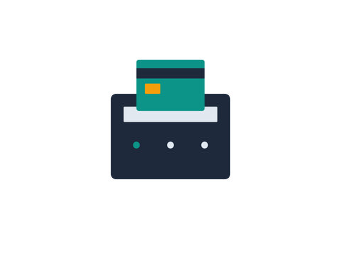 Minimalist icon of a credit card being inserted into a card terminal