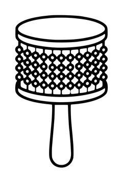 Hand-traced vector icon illustration of a cabasa, a classic African percussion musical instrument featuring a cylindrical wooden body wrapped with metal beads and a slender handle, isolated on white