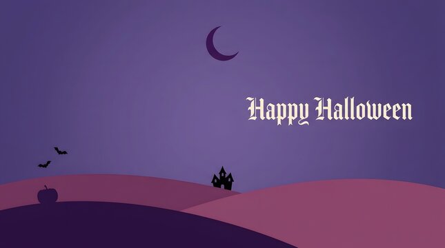 A spooky and delightful halloween night scene with a crescent moon silhouetted figures and a vibrant purple and orange color scheme evoking