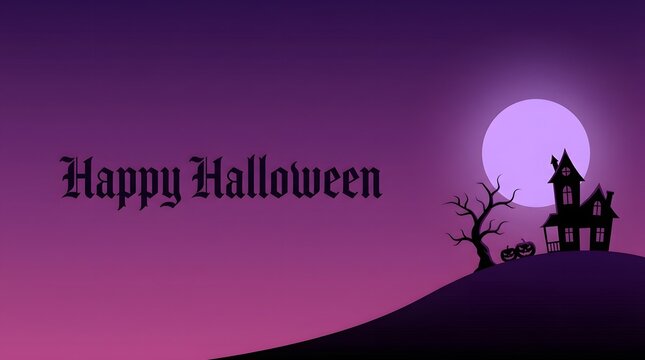 Embrace the spooky season with a captivating halloween scene featuring a haunted house silhouetted against a luminous full moon in a vibrant