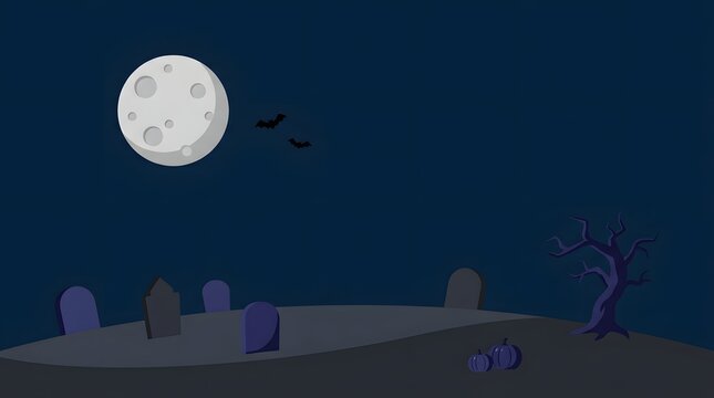 A spooky and atmospheric halloween night scene featuring a bright full moon silhouetted trees and a dark ominous sky perfect for seasonal