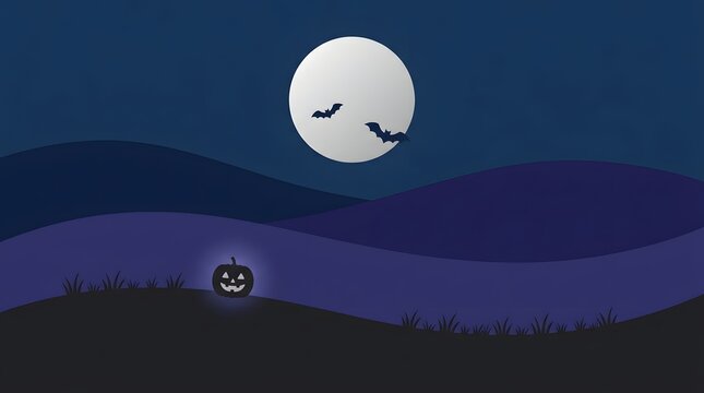 A solitary figure walks beneath a massive stylized moon in a dark and atmospheric halloween night scene evoking a sense of mystery