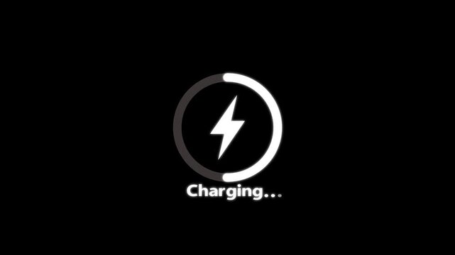 Circle battery charging gradient  and white colour with thunder isolated icon looping animation. and black background 4k video.