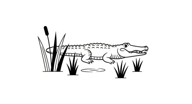 Black and white alligator illustration.