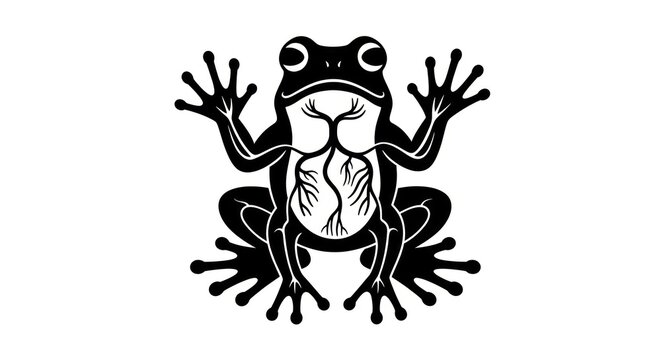 Black and white frog illustration sitting.