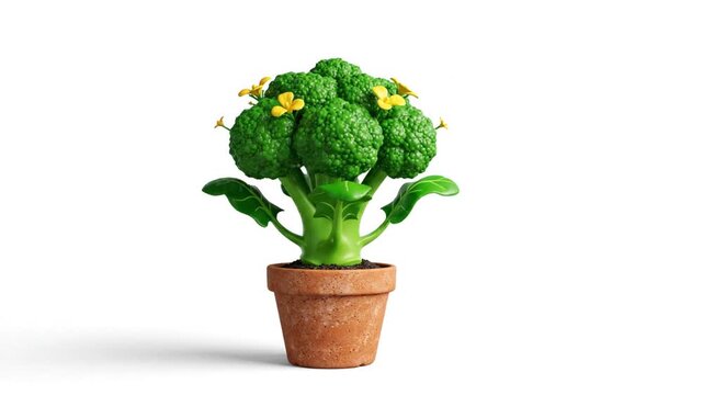 3D Broccoli Tree Levitating Above Terracotta Pot