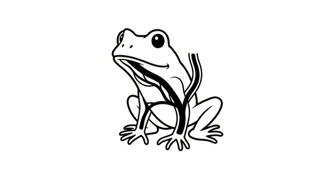 Black and white frog illustration sitting.