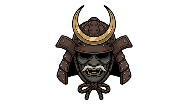 Samurai mask and traditional helmet graphic vector illustration