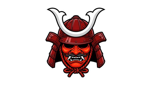 Red samurai helmet with fierce demon mask vector illustration