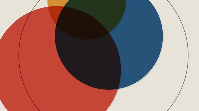 Colorful circular geometric shapes overlap. 2d animation