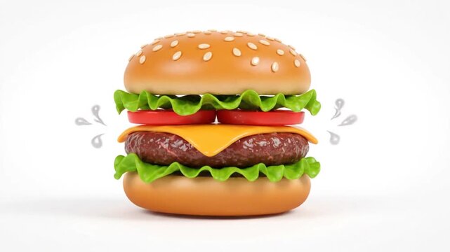 3D Cartoon Style Cheeseburger Assembly on White Background