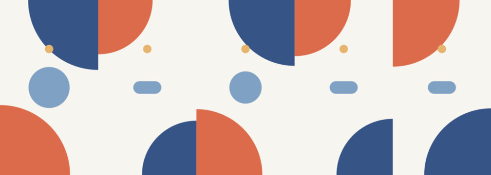 Abstract geometric pattern with colorful circles and semicircles on cream
