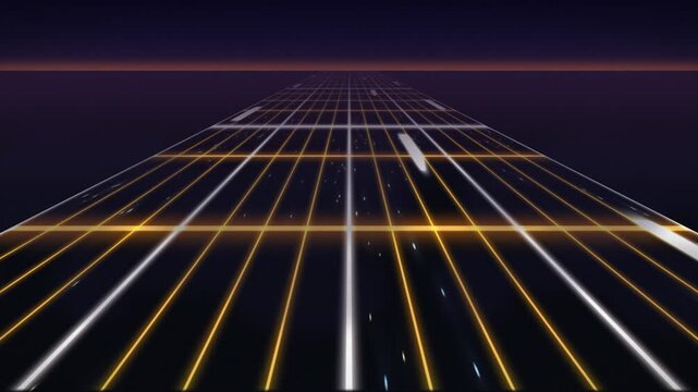 Retro futuristic grid pattern with glowing lines. 2d animation