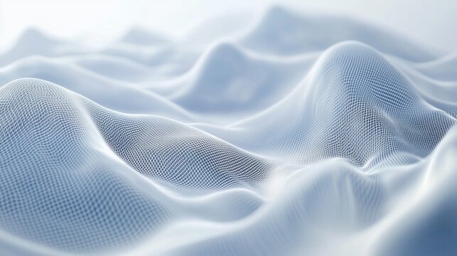 Abstract digital landscape, flowing data waves, white background, tech concept