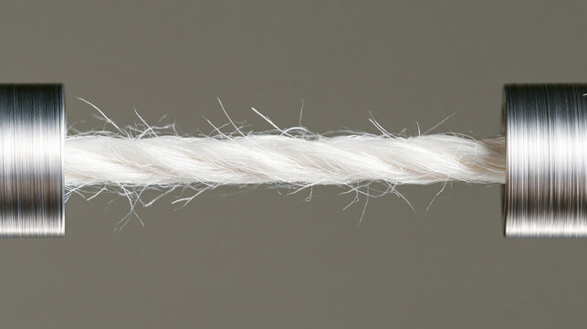 White cotton thread stretched between metal cylinder