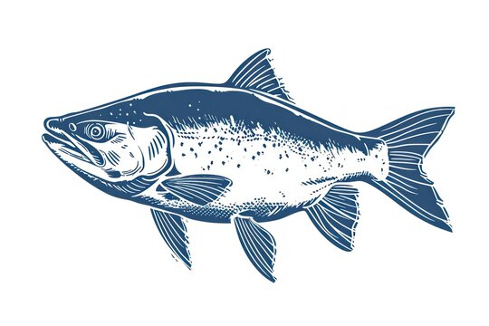 Antique of salmon drawing animal sketch.