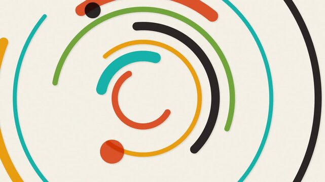 Colorful circular patterns on white background. 2d animation