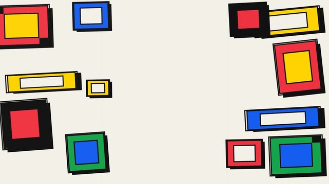 Light background adorned with layered geometric frames in primary and secondary colors, creating a vibrant, modern border for customizable content.