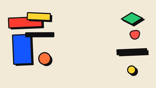 Symmetrical abstract geometric composition featuring primary colored shapes on a light background, providing clear central copy space for modern designs.