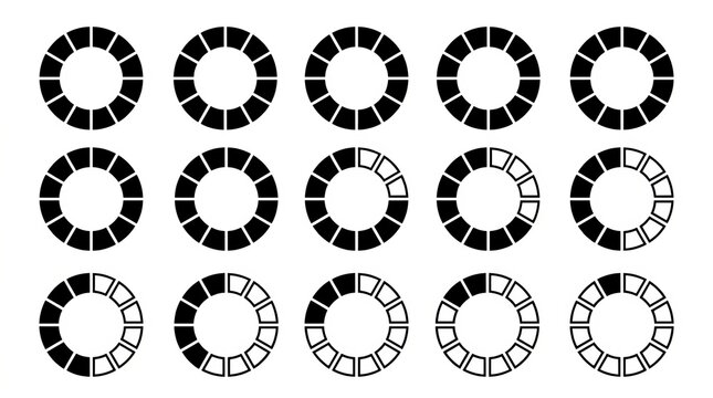 Collection of circular black and white geometric mandala patterns in rows.