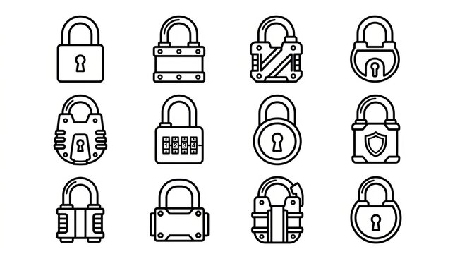 Collection of various padlock and lock icons in different styles and states.