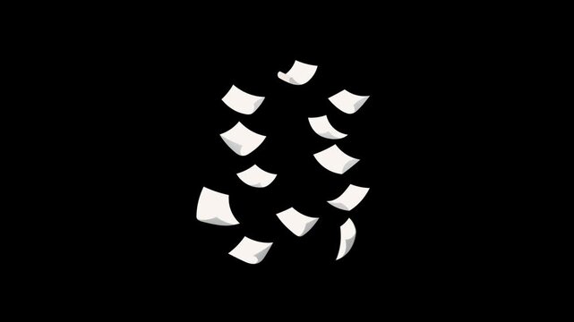 White paper sheets stay arranged in place while a sequential flip wave travels across the formation, creating a transparent motion overlay for office, document, presentation, and transition visuals.