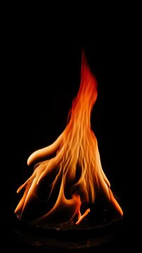Vibrant Orange and Yellow Flames Igniting and Dancing in the Darkness