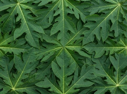 Fresh Dense Papaya Leaves (Carica papaya) Background Texture