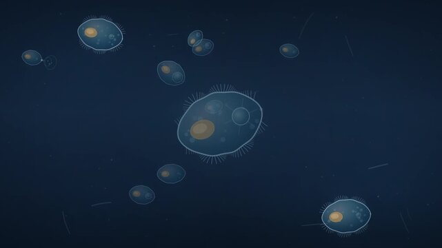 Microbe pulsing to expel excess water over dark pond seamless loop
