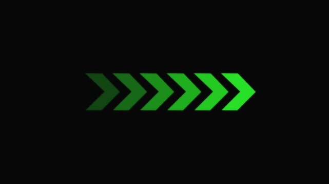 Right-directional arrow loop animation .neon green. arrow moving right on Black background. arrow icon concept animation right to left direction .Animated arrows for the overlay video layer. 4k 