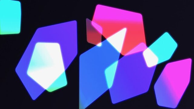 Abstract colorful shapes on dark background. 2d animation
