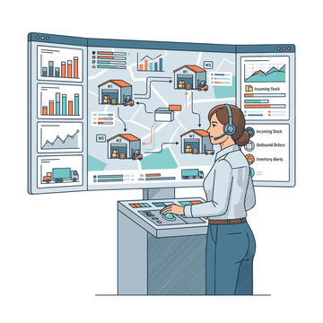 Logistics manager viewing real time inventory across warehouses for supply chain blogs