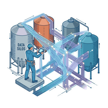 Integration specialist weaving data fabric between silos for technology infographics