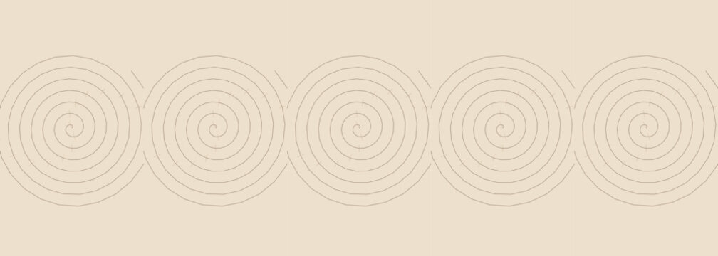 Five minimalist interlocking spiral patterns on a soft pastel background