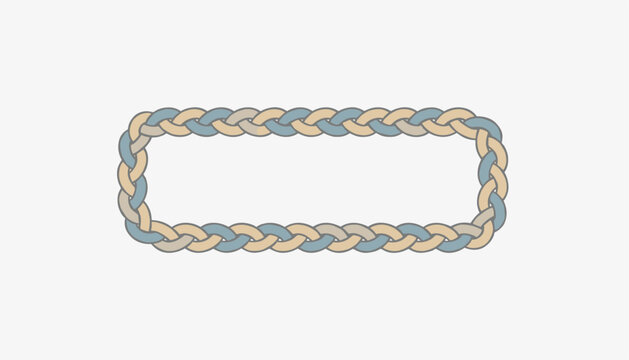 Elegant braided rope frame in soft beige and blue colors provides beautiful border decoration for banners or text on white background.